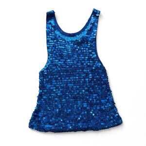 Vintage blue sequin crochet tank top